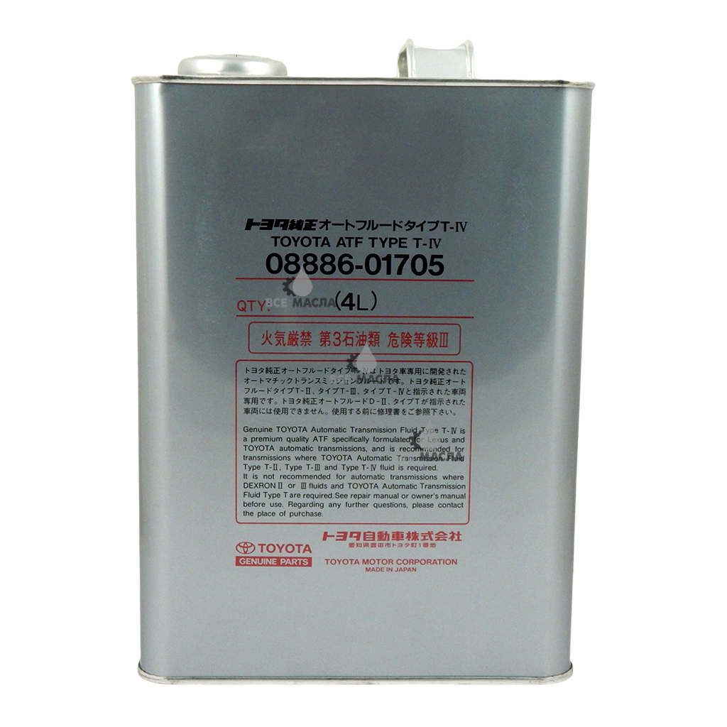Toyota atf type t iv. ATF Type t-4 Toyota 08886-01705. Toyota ATF Type t-IV 4л. ATF t4 Toyota артикул. Масло Toyota ATF Type t-IV, ATF ws3309